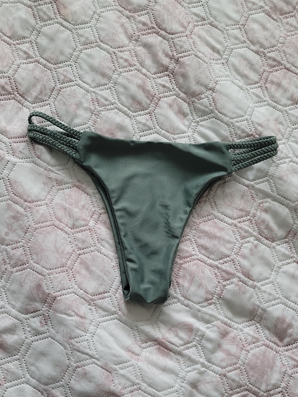 Amazon Olive Green Women's Bikini Bottom with Braided Side Straps